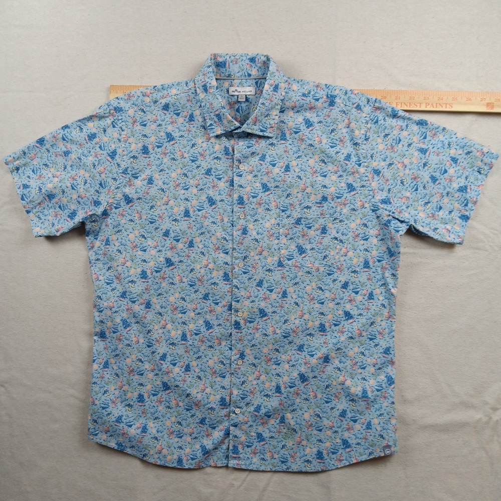 Peter Millar Mens Shipfaced Pirate All Over Print Short Sleeve Button Up Shirt L - Picture 9 of 12